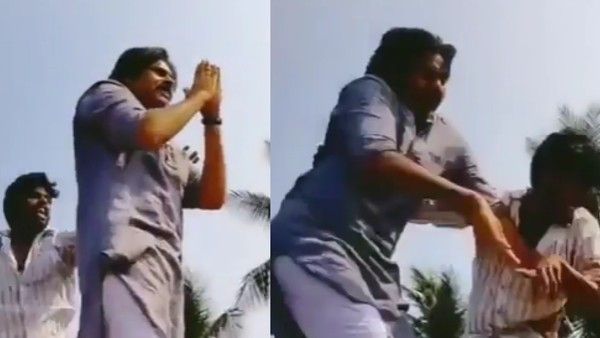 Pawan Kalyan Escapes Unhurt As He Trips While Standing On A Car When A Fan Tries To Hug Him