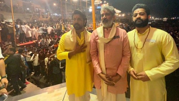 RRR Team Concludes Multi-City Tour Promotions By Performing Ganga Aarti In Varanasi!