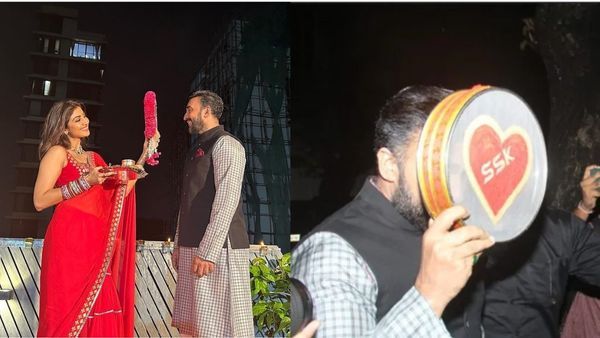 Raj Kundra Finds Innovative Ways To Hide His Face, This Time Its Wife Shilpa Shetty's Karwa Chauth Sieve