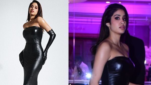 Janhvi Kapoor Raises Heat As She Flaunts Her Curves In Strapless Black Leather Gown; See PICS