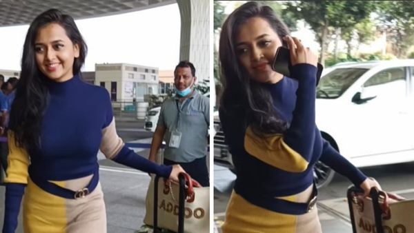 Tejasswi Prakash Papped At Mumbai Airport With Her Fav Customised 'Laddoo' Bag; Fans Call Her Cutiepie