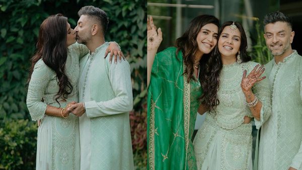 Dalljiet Kaur & Nikhil Patel Locks Lips During Sangeet Ceremony; Karishma, Sanaya Turn Perfect Bridesmaids