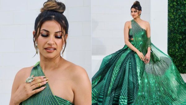 Richa Moorjani Stuns On Red Carpet Of The Premiere Of Never Have I Ever In Amit Aggarwal's Emerald Ensemble