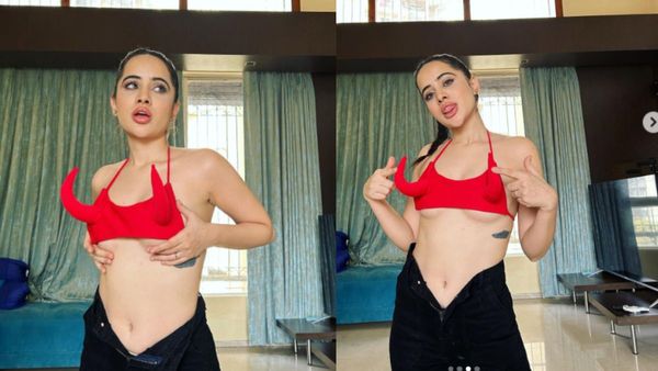 Oh So Hot! Uorfi Javed Dons RED Devil’s Horns As Bralette & Unzipped Pants, Flaunts Her Under B**Bs