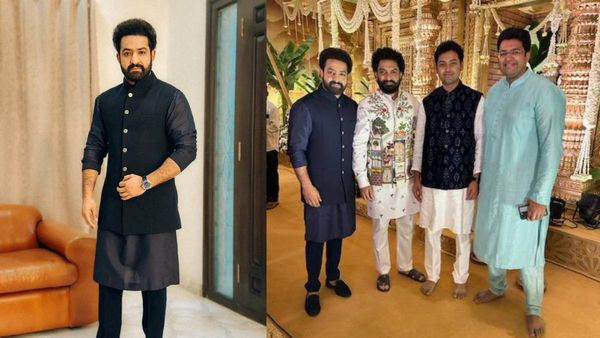 RRR Star Jr NTR, His Half-Brother Nandamuri Kalyan Ram & Balakrishna's Son Mokshagna Meet At A Wedding: PICS