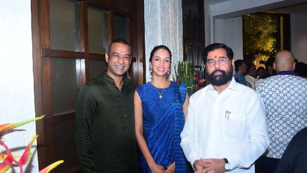 Producer Madhu Mantena and Yoga Acharya Ira Trivedi Grace Chief Minister Eknath Shinde's Ganesh Pooja