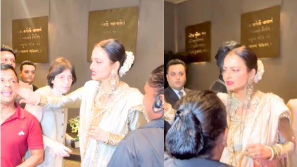 Rekha At 68 Stuns In Glittery Dhoti Saree, Playfully Slaps Pap On Cheek After Taking Selfie; Watch VIRAL Video