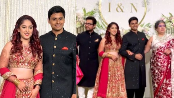Ira khan-Nupur Shikhare Reception: Bride Stuns In Embroidered Red Lehenga, Groom Compliments In Black, VIDEO