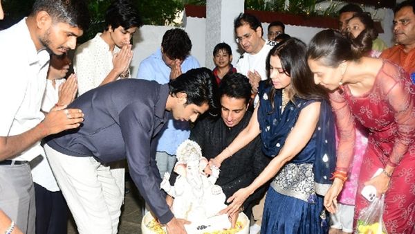 Ganesh Chaturthi 2024: Sonu Sood Bids Eco-friendly Goodbye To Bappa During Ganpati Visarjan With Wife- PICS