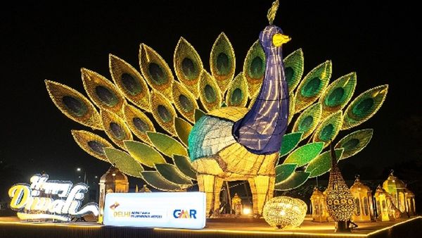 Delhi Airport Unveils Spectacular Peacock Art Installation: A Diwali Masterpiece You Can't-Miss