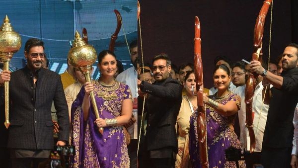 Singham Again Team At Dusshera 2024: Ajay Devgn, Rohit Shetty, and Kareena Kapoor Khan, Perform Ravan Dahan