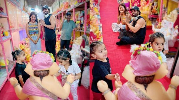 Ganesh Chaturthi 2025: Gurmeet Chaudhary & Debina Bonnerjee Bring Home Pink Ganpati Chosen By Their Daughters