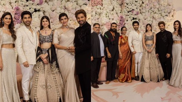 Allu Sirish-Nayanika Reddy Pre-Wedding Reception: Ram Charan & Others Pose With Allu Arjun & Family - PICS
