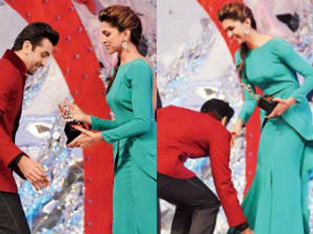 ದೀಪಿಕಾ ಕಾಲಿಗೆ ಡೈವ್ ಹೊಡೆದ ರಣಬೀರ್ ಕಪೂರ್!