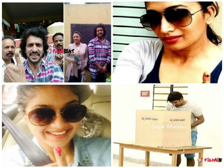 ವೋಟ್ ಹಾಕಿ ಕರ್ತವ್ಯ ನಿರ್ವಹಿಸಿದ ಸ್ಯಾಂಡಲ್ ವುಡ್ ಸ್ಟಾರ್ಸ್