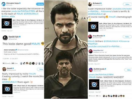 'ಮಫ್ತಿ' ಟ್ರೈಲರ್ ಗೆ ಸ್ಟಾರ್ ನಟರು ಫಿದಾ.! ಯಾರು ಏನಂದ್ರು?