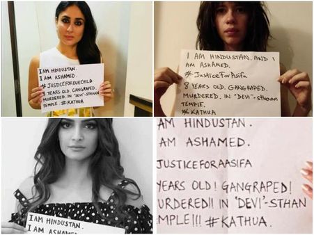 ಕಾಶ್ಮೀರದ ಬಾಲಕಿಯ ಅತ್ಯಾಚಾರ ವಿರುದ್ಧ ಧ್ವನಿ ಎತ್ತಿದ ಬಾಲಿವುಡ್ ನಟಿಯರು