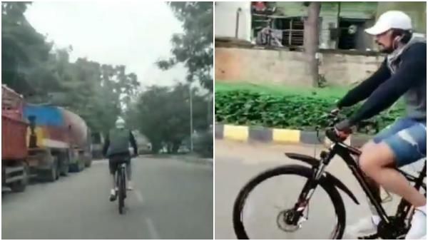 ಸೈಕಲ್ ಏರಿ ಚಿತ್ರೀಕರಣ ಸ್ಥಳಕ್ಕೆ ಬಂದ ಕಿಚ್ಚ ಸುದೀಪ್