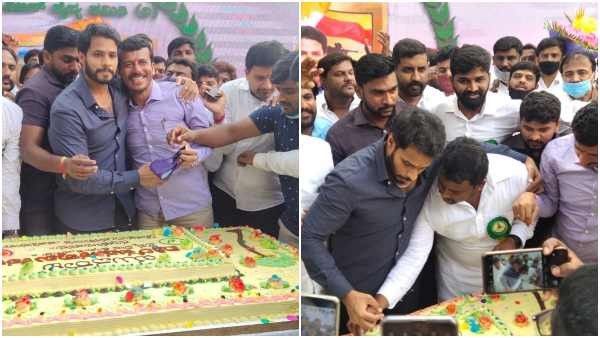 ಕೊರೊನಾ ನಡುವೆಯೂ 100 ಕೆಜಿ ಕೇಕ್ ಕತ್ತರಿಸಿ ಅಭಿಮಾನಿಗಳ ಜೊತೆ ಹುಟ್ಟುಹಬ್ಬ ಸಂಭ್ರಮಿಸಿದ ನಿಖಿಲ್