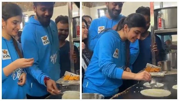 ದಾವಣಗೆರೆಯ ಹೊಟೇಲ್‌ನಲ್ಲಿ ಬೆಣ್ಣೆ ದೋಸೆ ಹಾಕಿದ ನಟಿ ಶ್ರೀಲೀಲಾ: 'ಬೈ ಟು ಲವ್' ಕರಾಮತ್ತು