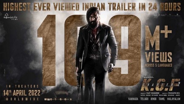 KGF 2 Trailer Records: ಭರ್ಜರಿ ದಾಖಲೆ ಬರೆದ 'KGF 2' ಟ್ರೈಲರ್: ಕನ್ನಡಕ್ಕಿಂತ ಇತರ ಭಾಷೆಗಳಲ್ಲಿ ಹೆಚ್ಚು ವೀವ್ಸ್!
