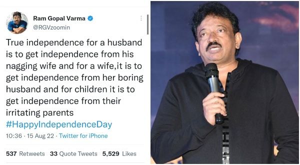 ಗಂಡ, ಹೆಂಡ್ತಿ, ಮಕ್ಕಳನ್ನು ಮುಂದಿಟ್ಟು ಸ್ವಾತಂತ್ರ್ಯದ ಪಾಠ: ಆರ್‌ಜಿವಿ ಟ್ವೀಟ್ ಬಗ್ಗೆನೇ ಚರ್ಚೆ!