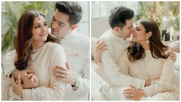 ಪರಿಣಿತಿ- ರಾಘವ್ ನಿಶ್ಚಿತಾರ್ಥದ ಮೊದಲ ಚಿತ್ರಗಳು: ಬಿಳಿ ಬಣ್ಣದ ಉಡುಗೆಯಲ್ಲಿ ಮಿಂಚಿದ ಜೋಡಿ