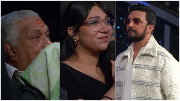 BBK 11; ಸುದೀಪ್ ಕೊನೆ ಬಿಗ್ ಬಾಸ್ ಶೋ ನೋಡಲು ಬಂದ ತಂದೆ - ಮಗಳು; ವೇದಿಕೆ ಮೇಲೆ ಸರೋಜಾ ಅವರ ದರ್ಶನ!