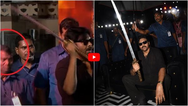 ವೇದಿಕೆಯಲ್ಲಿ ಕತ್ತಿ ಝಳಪಿಸಿ ಪವನ್ ಸ್ಟಂಟ್; ಕೂದಲೆಳೆಯಲ್ಲಿ ಪಾರಾದ ಬಾಡಿಗಾರ್ಡ್