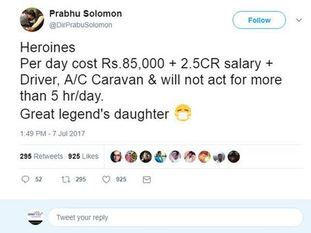 രണ്ടരക്കോടിപ്രതിഫലമുള്ള നടി, 5 മണിക്കൂറില്‍ കൂടുതല്‍ അഭിനയിക്കില്ല, വിവാദ ട്വീറ്റുമായി സംവിധായകന്‍