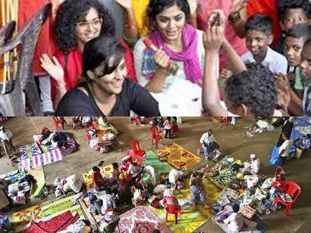 പുച്ഛിക്കുന്നവർ കാണൂ!! കുട്ടികൾക്ക് ആശ്വാസമായി ആ നടിമാരെത്തി, ഒരു ദുരിതാശ്വാസ ക്യാമ്പിലെ കാഴ്ച