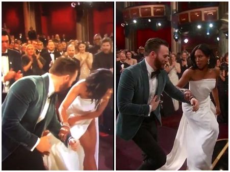 വസ്ത്രം കസേരയില്‍ കുടുങ്ങി, ഓസ്‌കാര്‍ വേദിയില്‍ നടിയ്ക്ക് പറ്റിയ അബദ്ധം! രക്ഷകനായി ക്രിസ് ഇവന്‍സ്!!