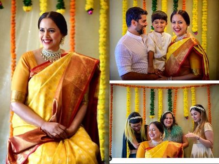 കാവ്യ മാധവനും പ്രിയയും മാത്രമല്ല ബേബി ഷവറില്‍ തിളങ്ങിയത്! മഞ്ഞസാരിയില്‍ നിറവയറുമായി സമീറ റെഡ്ഡിയും!