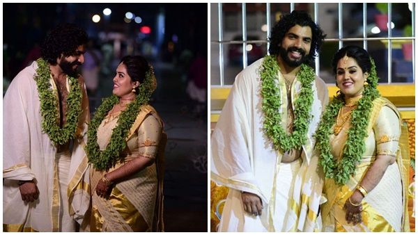 കേരള സാരിയിൽ സിമ്പിൾ ലുക്കിൽ ഐശ്വര്യ, കസവ് മുണ്ട് ഉടുത്ത് സ്റ്റൈലായി അനൂപ്, വിവാഹ ചിത്രങ്ങൾ കാണാം...