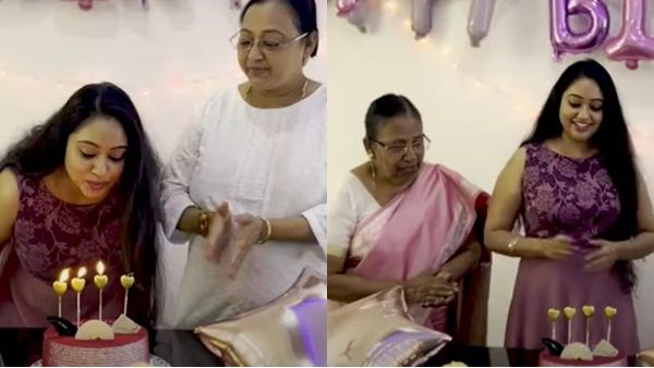 പുതിയ വീട്ടിലെ ആദ്യ ആഘോഷം; പിറന്നാൾ ദിനത്തിൽ വാച്ചിയമ്മയ്ക്കും അമ്മയ്ക്കുമൊപ്പം മേഘ്ന