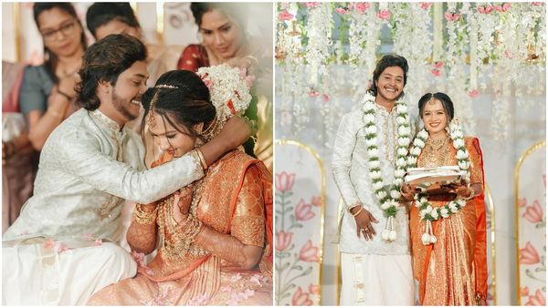 പ്രൊപ്പോസല്‍ മുതല്‍ കല്യാണത്തീയതി വരെ കൈയ്യില്‍! ഇനി എന്നും ഒന്നിച്ച്! വിവാഹ ചിത്രങ്ങളുമായി ആദര്‍ശും വര്‍ഷയും
