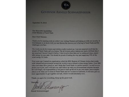 தமிழ்நாடே உங்களை அம்மா என்றழைப்பதில் ஆச்சர்யமில்லை! - முதல்வருக்கு அர்னால்ட் கடிதம்