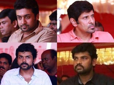 'அம்மா'வுக்காக கொஞ்ச நேரம் மட்டும் உண்ணாவிரதம் இருந்த சூர்யா, விக்ரம், விமல், கார்த்தி