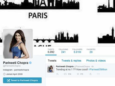 ஹப்பா 50 லட்சம் பேரா... திணறும் பரிணிதி சோப்ராவின் டுவிட்டர் பேஜ்.. ரசிகர்களுக்கு 