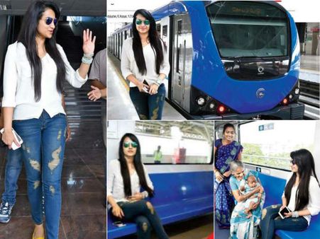 மெட்ரோ ரயிலில் சென்னையைச் சுற்றிப் பார்த்த த்ரிஷா