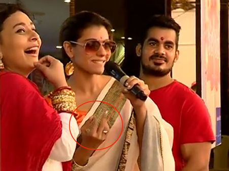 ஓமைகாட்! பத்திரிக்கையாளர்களை பார்த்து நடுவிரலை காட்டிய நடிகை கஜோல்