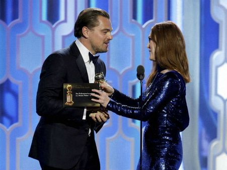 இது உங்களுக்கானது.. பழங்குடியின மக்களுக்கு கோல்டன் குளோப் விருதை சமர்ப்பித்த டிகாப்ரியோ