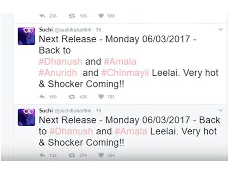 அடுத்து தனுஷ் - அமலா பால் லீலையை வெளியிடுவேன்! - சுசித்ராவின் அடுத்த குண்டு