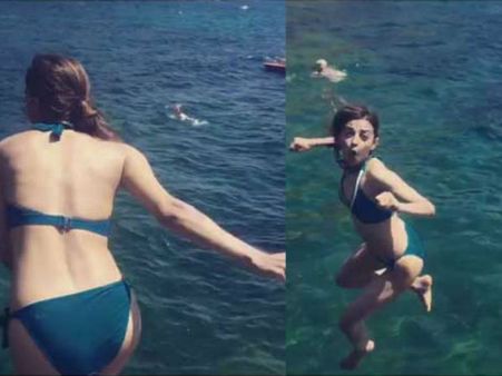 ஊதா கலரு பிகினியில் உங்க ஜாய், எங்க ஜாய் இல்ல என்ஜாய் செய்த நடிகை