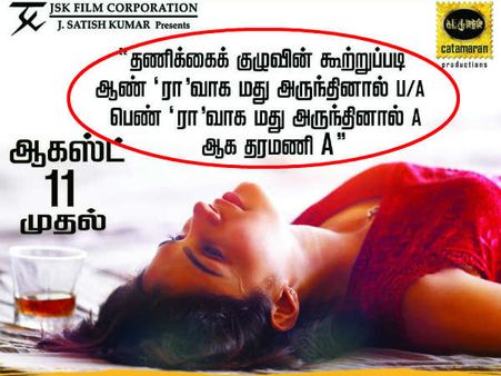 'ஆண் 'ரா'வாக மது அருந்தினால் யு/ஏ... பெண் 'ரா'வாக அருந்தினால் ஏ!' இதான் நம்ம சென்சார்!!