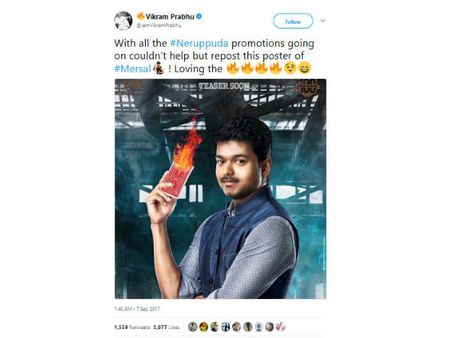 விக்ரம் பிரபுவின் நெருப்புடாவுக்கு விளம்பரம் தேடித் தந்த விஜய்