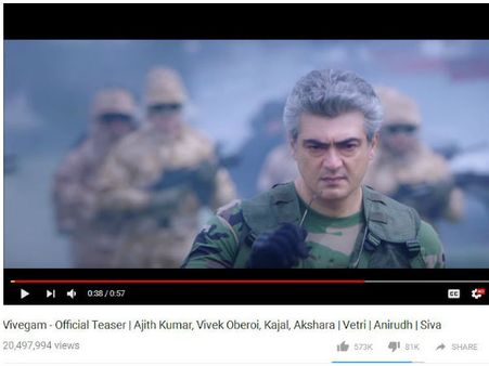 உலகமே எதிர்த்தாலும்... சாதனை படைத்தது விவேகம் டீஸர்!