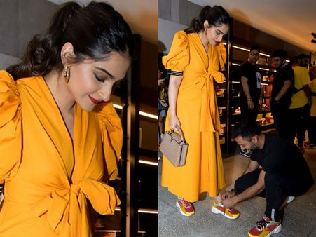 பொது இடத்தில் நடிகைக்கு ஷூ லேஸை கட்டிவிட்ட கணவர்: வைரல் போட்டோ