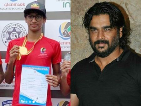 தேசிய நீச்சல் போட்டியில் 3 தங்கம், 1 வெள்ளிப் பதக்கம் வென்ற மாதவன் மகன்