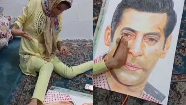 காலால் சூப்பர் ஸ்டாரை ஓவியமாக வரைந்த மாற்றுத்திறனாளி ரசிகை: வைரல் வீடியோ